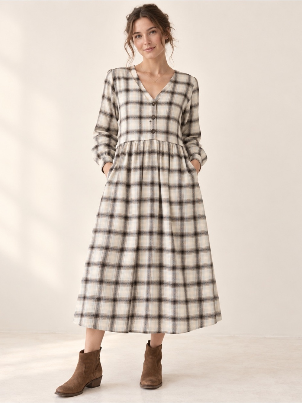 Madewell Flannel Button-Front Plaid Midi Dress Size 4 Soft Cotton Prairie